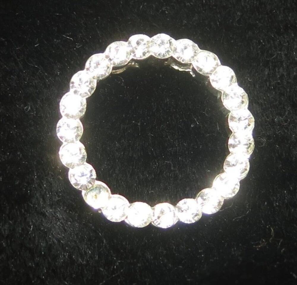 Vintage Rhinestone and Silver Tone Pendant Circle Pendant Sparkly 1 missing ston